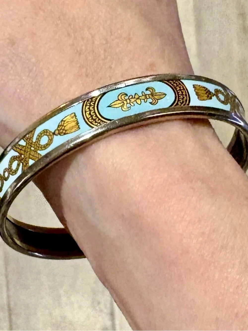 Authentic Hermes Grand Apparat Enamel Bangle Bracelet Set Wide Pink Narrow Blue